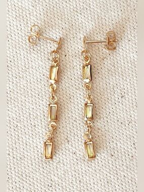 Gold-Tone Drop Opal Baguette Rectangular Drop Earrings - NWT